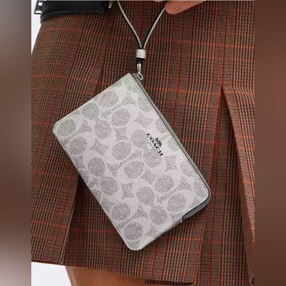 Coach Signature Metallic Silver Wristlet Bag NWT Wallet